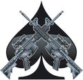 M16 assault rifles in front of ace of spades