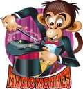 Monkey with tophat and wizard wand Royalty Free Stock Photo