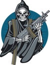 Skeleton Grim Reaper Holding Light Machine Gun