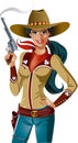 Wild west cowgirl gunslinger holding gun