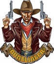 Wild west cowboy gunslinger holding two guns