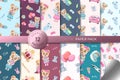 Editable seamless pattern with 12 illustrations little bear