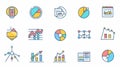 An editable set of modern line icons related to data analysis, including charts, graphs, traffic analysis, big data, and Royalty Free Stock Photo