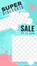 Editable stories background for social media. Super discount and sale web poster, template transparent layers turquoise