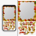 editable story cover design for photos Bright fall leaves. Poster, card, label, banner design. Bright geometrical background. Vect