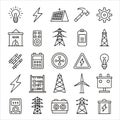 Editable stroke electricity icon set with power, energy, tool, and warning symbol illustrations Royalty Free Stock Photo