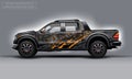 Editable template for wrap SUV with Raptor text and scratches decal. Hi-res vector graphics