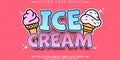 Retro vintage ice cream text effect, editable 70s and 80s text style Royalty Free Stock Photo