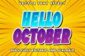 Editable text effect hello October with new fancy cartoon and comic style