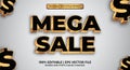Editable Text Effect. Mega Sale Text Style. Modern mega sale 3d editable text effect Royalty Free Stock Photo