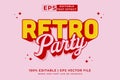 Editable text effect Retro Party 3d cartoon style premium vector