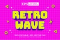 Editable text effect retro wave 3d 90s cartoon style premium vector