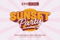 Editable text effect sunset party 3d retro template style premium vector