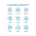 Editable thin line icon set representing AI engineer Royalty Free Stock Photo