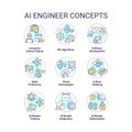 Editable thin line icon set representing AI engineer Royalty Free Stock Photo
