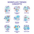 Editable thin line icon set representing workplace trends Royalty Free Stock Photo