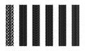 Editable tire tracks texture. Collection seamless tire pattern. Detailed tracks protector image. Set of tire imprints