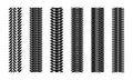 Editable tire tracks texture. Collection seamless tire pattern. Detailed tracks protector image. Set of tire imprints