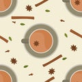 Top View Indian Masala Chai with Assorted Herb Spices Seamless Pattern