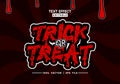 editable trick or treat text effect vector with red color and blood spots