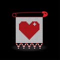 Editable vector clipart of red heart on white beaded brooch