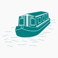 Top Front Side Flat Monochrome Canal Boat Vector Illustration Royalty Free Stock Photo