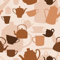 Flat Style Cups and Pots Vector Illustration Seamless Pattern Royalty Free Stock Photo