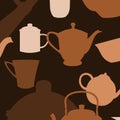 Flat Cups and Pots Vector Illustration With Dark Background Seamless Pattern Royalty Free Stock Photo