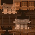 Dark Background Wide Korean House Vector Illustration Seamless Pattern Royalty Free Stock Photo