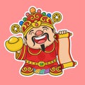 Adorable Chinese New Year Fortune God Holding Gold Money And Scroll