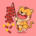 Cute Chinese New Year Tiger Holding Firecracker