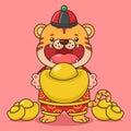 Cute Chinese New Year Tiger Holding Gold Money