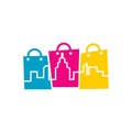 Simple modern colorful city shopping bag vector icon