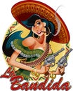 Mexican girl with pistols and the text `The bandit` Royalty Free Stock Photo