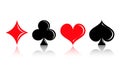 Set of playing card suits with faded reflection. Vector illustration. EPS10. Royalty Free Stock Photo