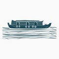 Monochrome Side View Kerala Houseboat Vector Illustration Royalty Free Stock Photo