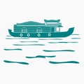 Side View Monochrome Kerala Houseboat Vector Illustration