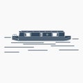 Flat Monochrome Style Side View Narrow Boat Vector Illustration