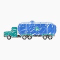 Side View Water Truck Vector Illustration in Brush Strokes Style