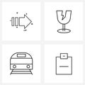 4 Editable Vector Line Icons and Modern Symbols of arrow; shopping; right; fragile; station