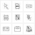 9 Editable Vector Line Icons and Modern Symbols of article writing, calculate, files, calculation, video