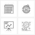 4 Editable Vector Line Icons and Modern Symbols of calendar; presentation; time; Roomba; business Royalty Free Stock Photo
