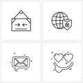 4 Editable Vector Line Icons and Modern Symbols of closed, sms, globe protected, message, love