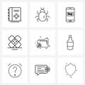 9 Editable Vector Line Icons and Modern Symbols of files, file, online shopping, hospital, health