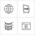 4 Editable Vector Line Icons and Modern Symbols of globe, lights, file, files, light