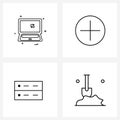 4 Editable Vector Line Icons and Modern Symbols of laptop, server, arrow, plus, garden