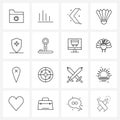 16 Editable Vector Line Icons and Modern Symbols of protection, sport, direction, game, shuttle