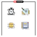 Editable Vector Line Pack of 4 Simple Filledline Flat Colors of alarm, database, alert, creative, architecture