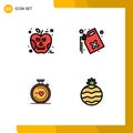 Pictogram Set of 4 Simple Filledline Flat Colors of apple, love, skull, pollution, wedding