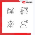 Editable Vector Line Pack of 4 Simple Filledline Flat Colors of camera, reticle, destination, path, target